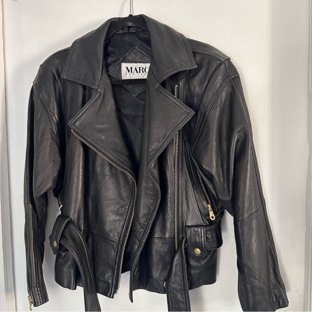 MARC NEW YORK BLACK distressed LEATHER MOTO BIKER JACKET GOLD ZIPPER
